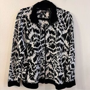 Chico’s Jacket Rochelle Black White Burnout Size 2 (Large 12) Zip Front